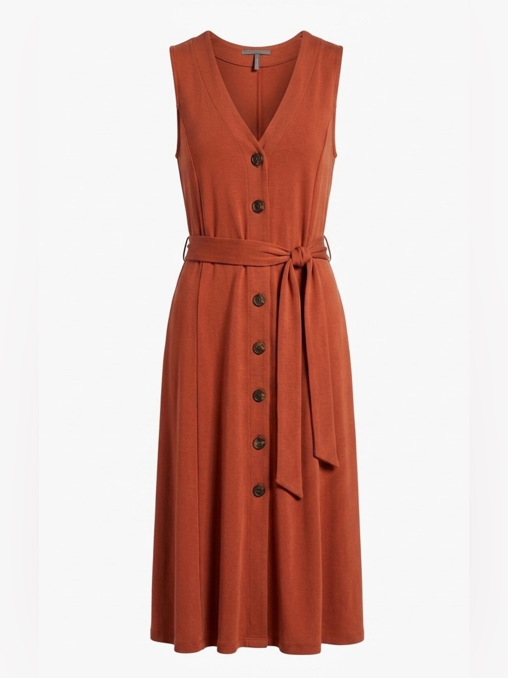 Anthropologie Sleeveless Button-Front Midi Dress in Rust